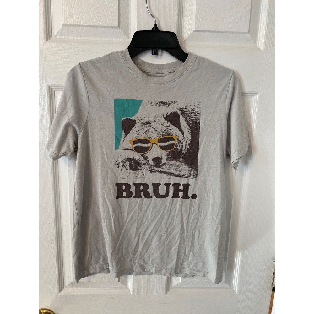 Wonder Nation Boys Bruh Bear Graphic T-Shirt Grey Size 18 Short Sleeve Tee
